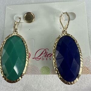 PREMIER DESIGNS CECE REVERSIBLE Gold Earrings, Lapis Blue & Turquoise KS Vibes